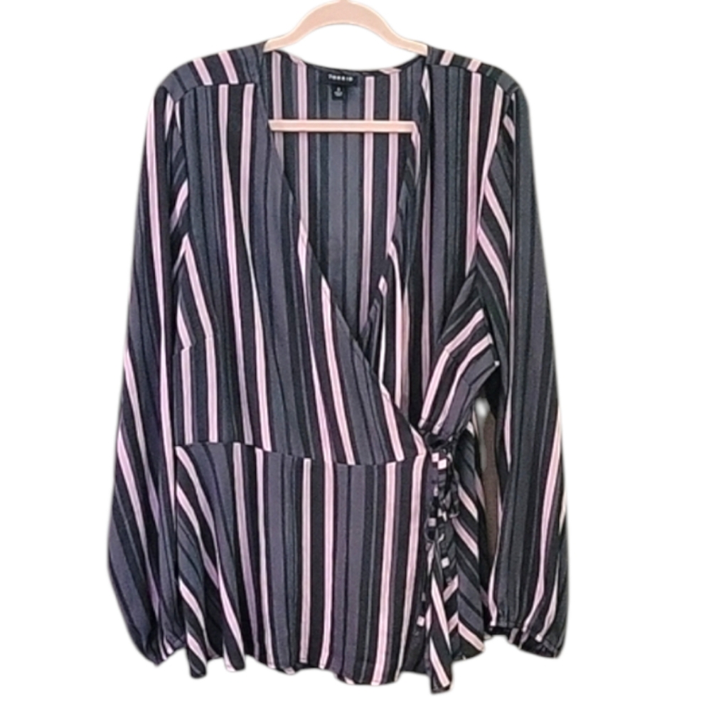 Torrid- Faux Wrap Striped Blouse - Size 3